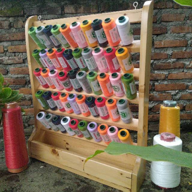 RAK BENANG KAYU TEMPAT BENANG DAN ALAT JAHIT