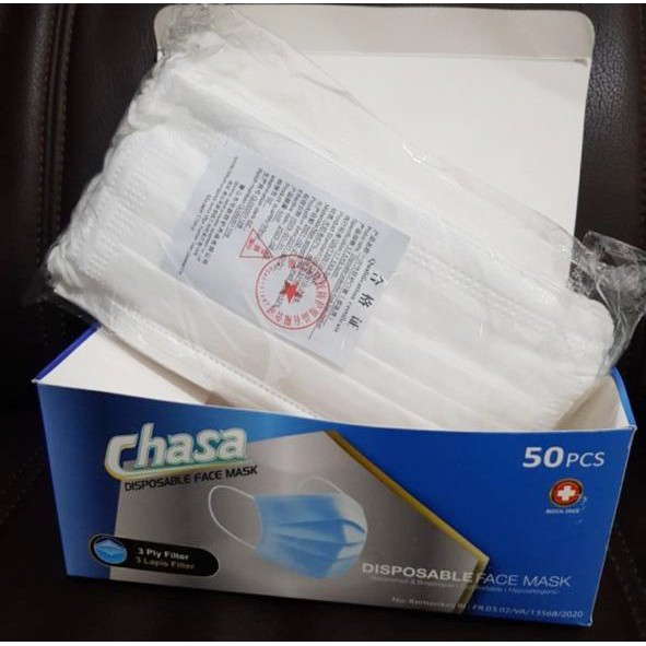 Masker Putih 3ply Earloop isi 50 Pcs Premium Quality - CHASA PUTIH MURAH MEDAN