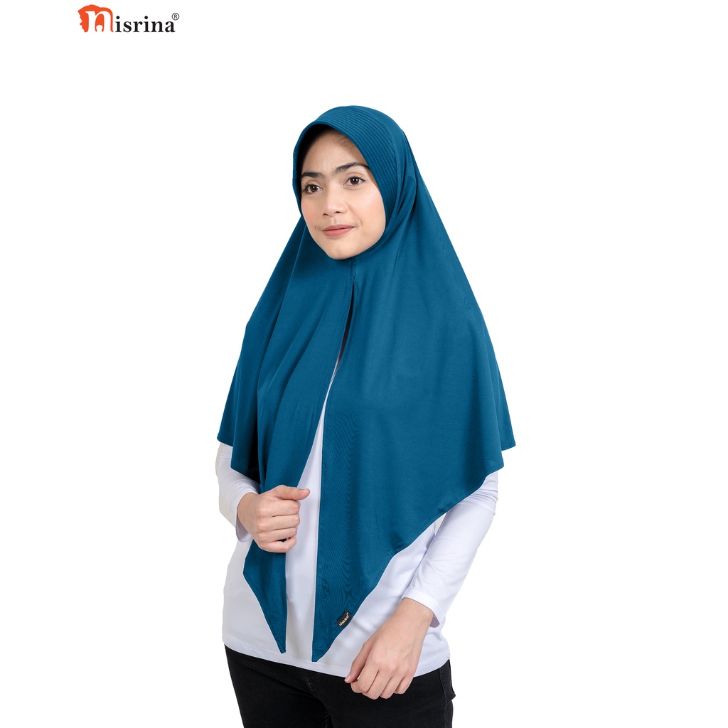 Nisrina Fashion Muslim Bergo Instan Polos Belah Tengah Paras M Lestari-Biru Toska