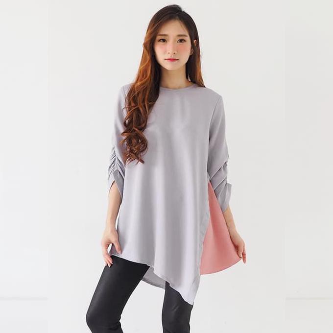 Promo Termurah  Zemira Tunik Muslim Hijab Wanita, Milla Tunic Grey Terbaru