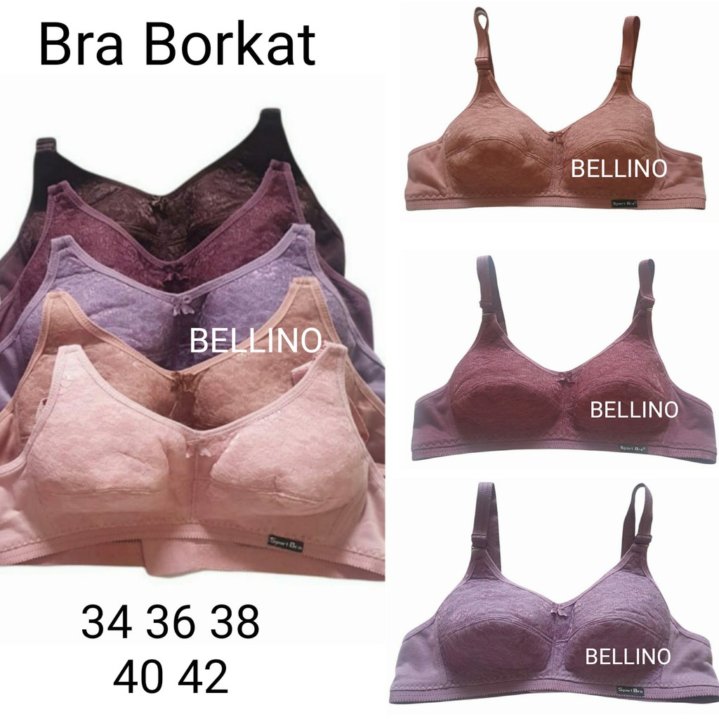 Sport Bra Borkat Renda Kait 3 Bh Tanpa Kawat Busa Tipis Size 34 36 38 40 42  Murah Berkualitas Bra