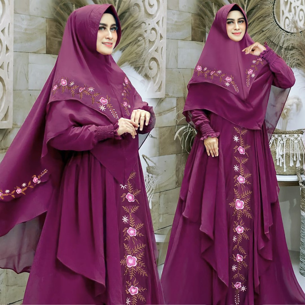 Azzahrashop Gamis Syar'i Set Khimar Azzahra ANGEL[COD]✅ (Bahan Ceruty BABYDOLL LD 120 cm)Fashion Mus