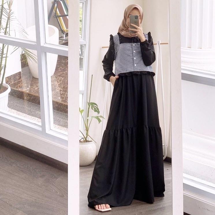 Hot Sale Gamis Remaja Terbaru Dress Muslim Rompi Kotak Kotak Baju Muslim Murah LALA DRESS