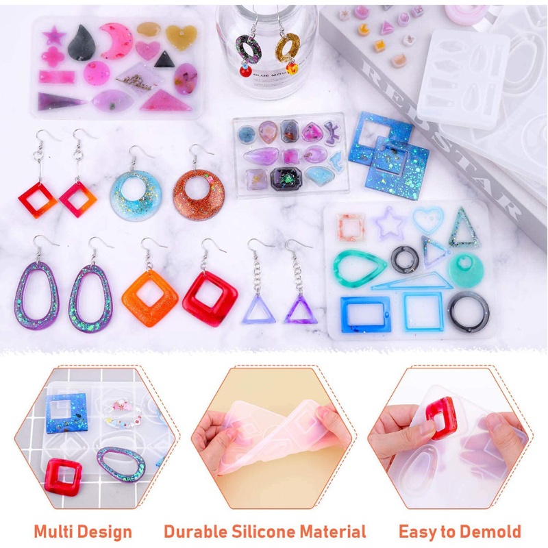 SIY  1 Set Crystal Epoxy Resin Mold Kit Earring Pendants Silicone Mould with Earring Hooks Jump Rings DIY Crafts Jewelry Making Material