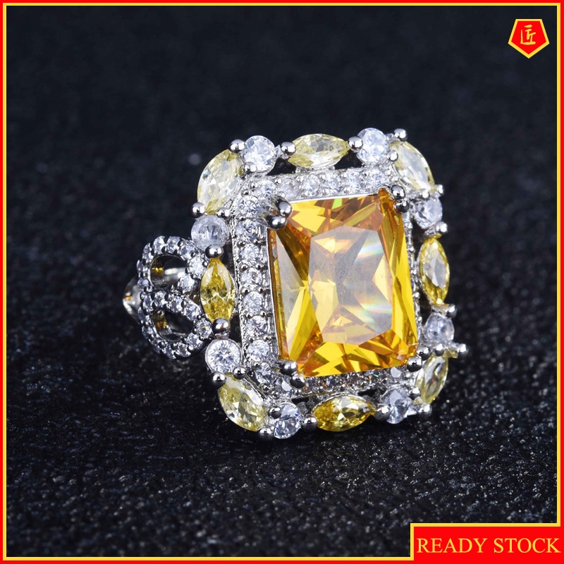 [Ready Stock]Luxury Fashion Lucky Citrine Colored Gems Ring