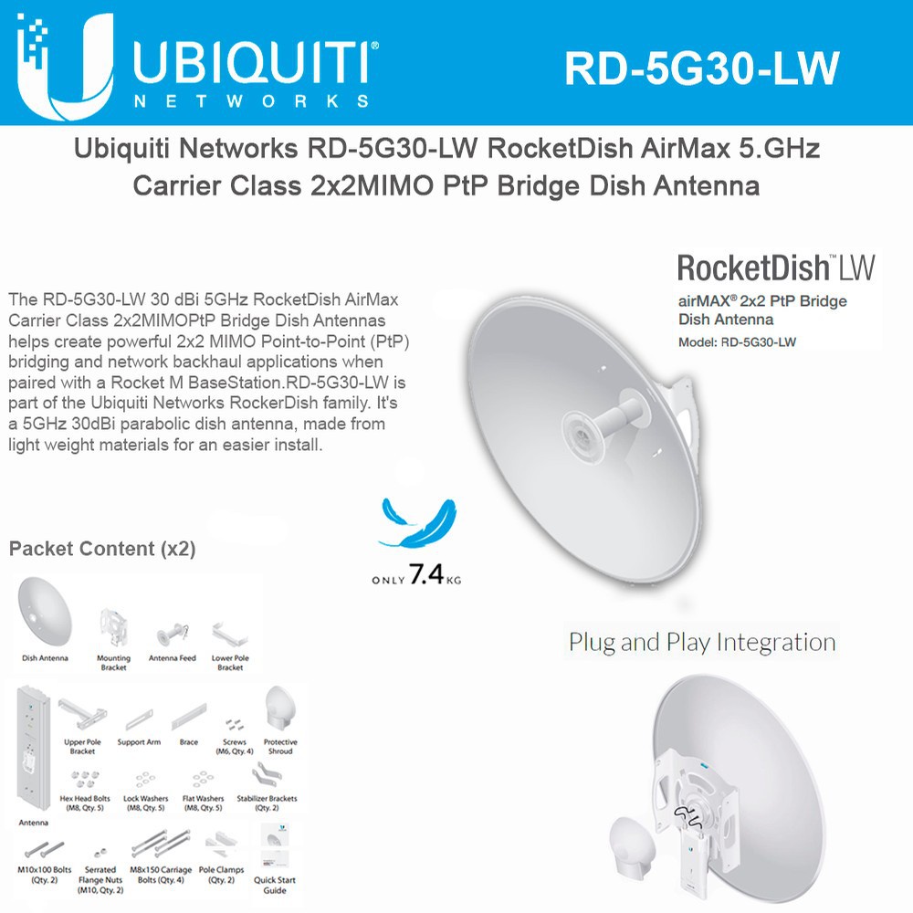 Ubiquiti RD-5G30-LW Rocket Dish 5G 30dBi LW