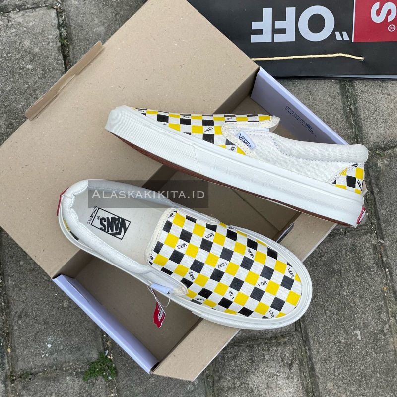 Sepatu Vans Slip On Mono Checkerboard Yellow + kaos kaki / (OBRAL) Vans Slip-On Pria Wanita Terbaru