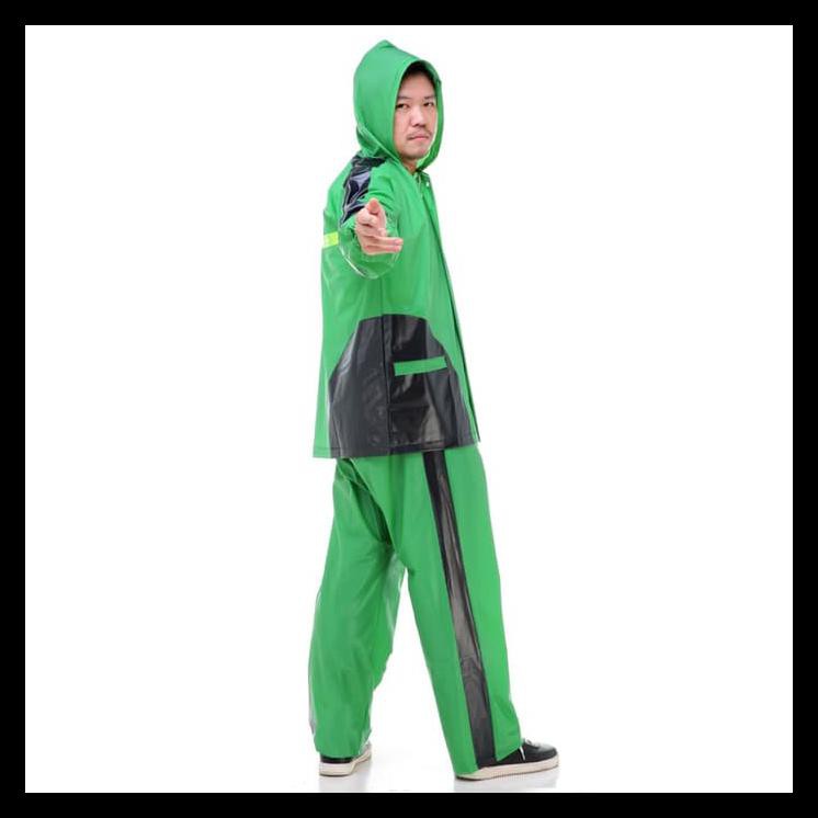Jas Hujan Karet Hijau Jumbo Utk Gojek Grab Driver Ojol Ombotak Mantel