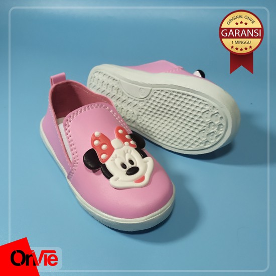 Sepatu Slip On Anak Perempuan Motif Minnie Mouse Karet 3D | Sepatu Kids Onvie