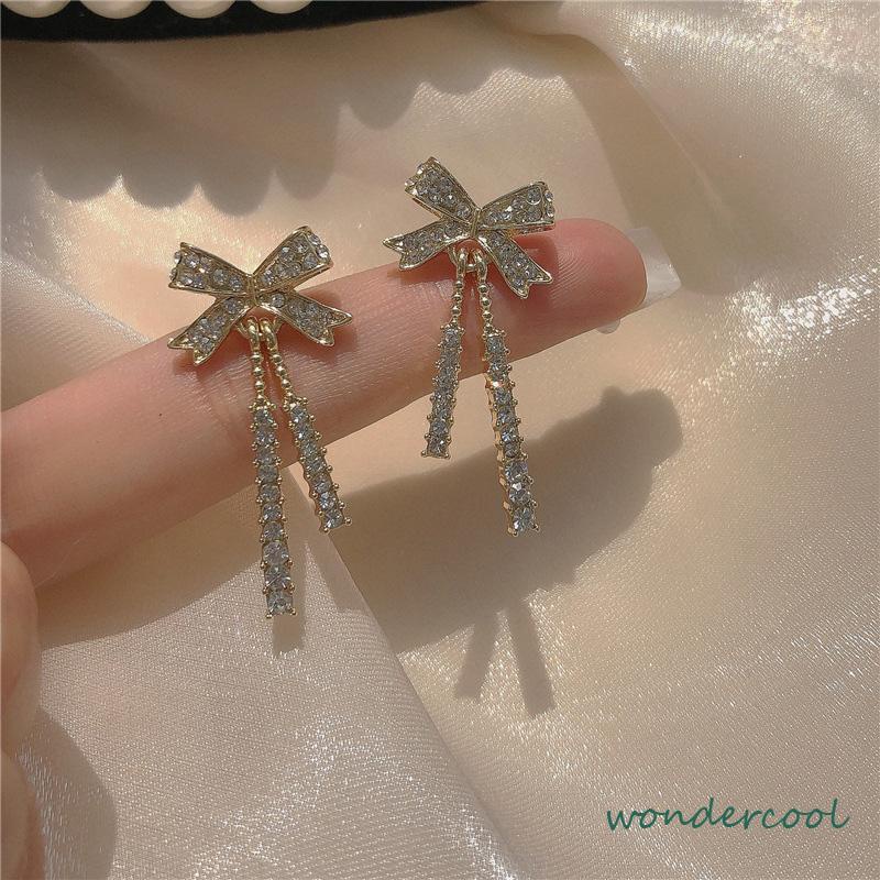 Elegan Berlian Mutiara Fashion Sederhana Temperamen Wanita Anting Rumbai Panjang-Won