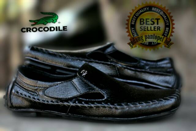 SEPATU CASUAL SLIP ON PRIA CROCODILE KAREET SEPATU SELOP SANTAI COWOK HITAM