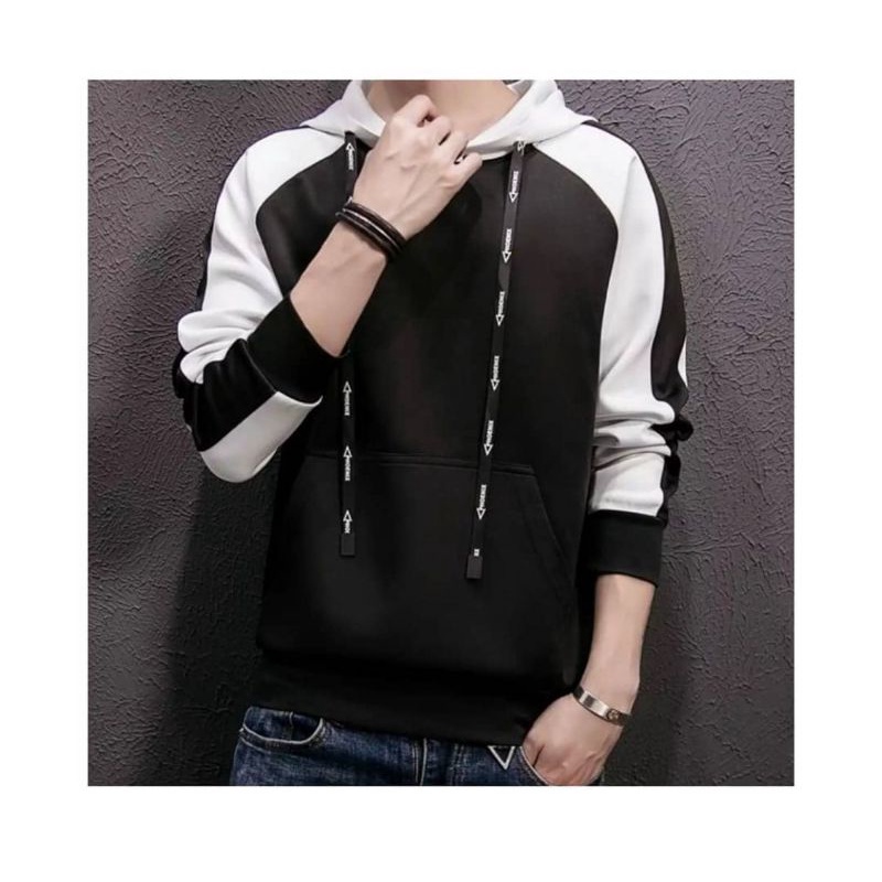 HOODIE POLOS FASHION KEKINIAN 2 WARNA HITAM&amp;PUTIH size L