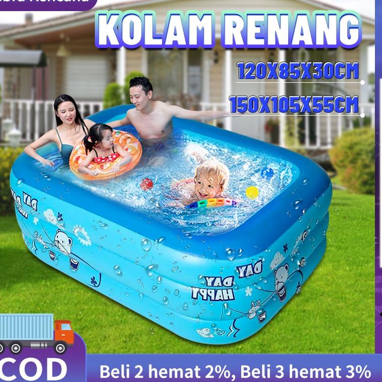 K77C kolam renang anak jumbo kotak biru besar cm keluarga swimming pool rubber karet family kotak/ko