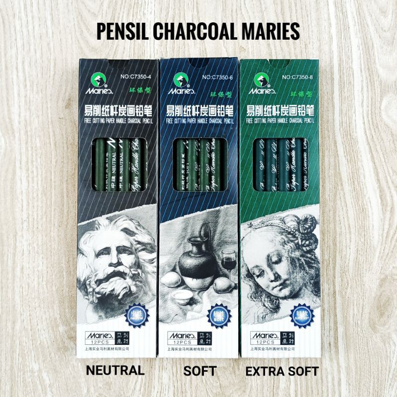 

PENSIL CHARCOAL MARIES EXTRA SOFT NEUTRAL & SOFT - PENSIL ARANG HITAM PEKAT