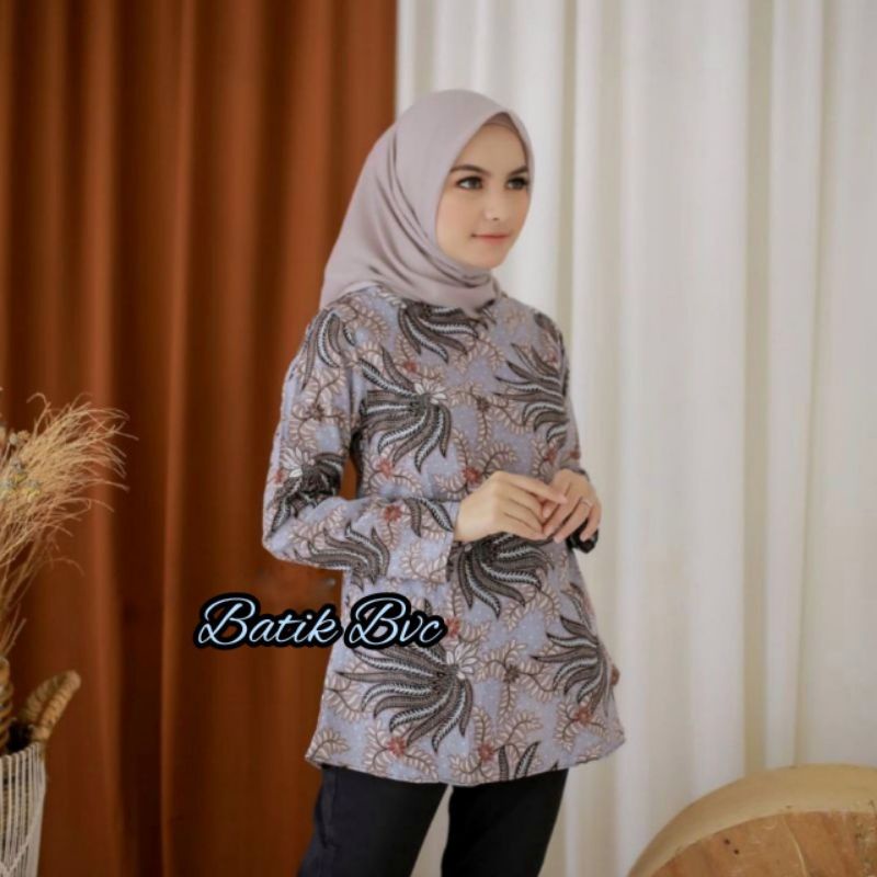 tey-17 Batik Wanita ASJ SA HRB026 Kenongo Kemeja Tosca Pendek-6
