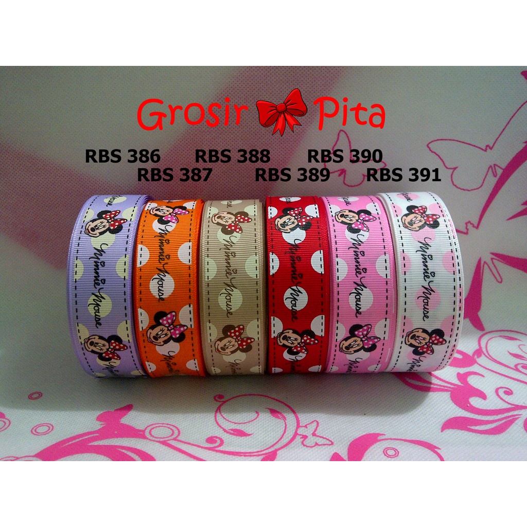 

(25 yard) Pita Grosgrain Motif Minnie Mouse RBS 386,387,388,389,390,391 | Toko Bahan Craft | Grosir Pita