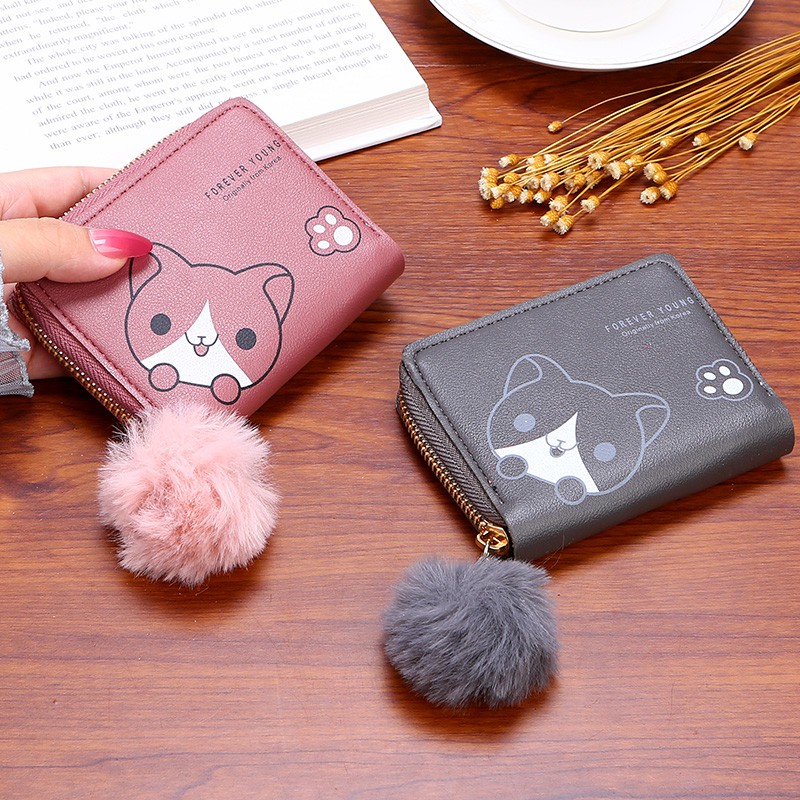 ASIN829 Dompet Koin Wanita Dompet Lipat Gambar Kucing Lucu Dompet Mini Impor D28