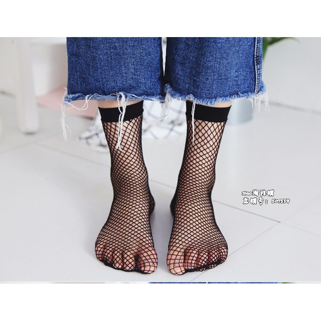 KK-24 ANKLE NET kaos kaki jaring fishnet pendek hitam putih net socks