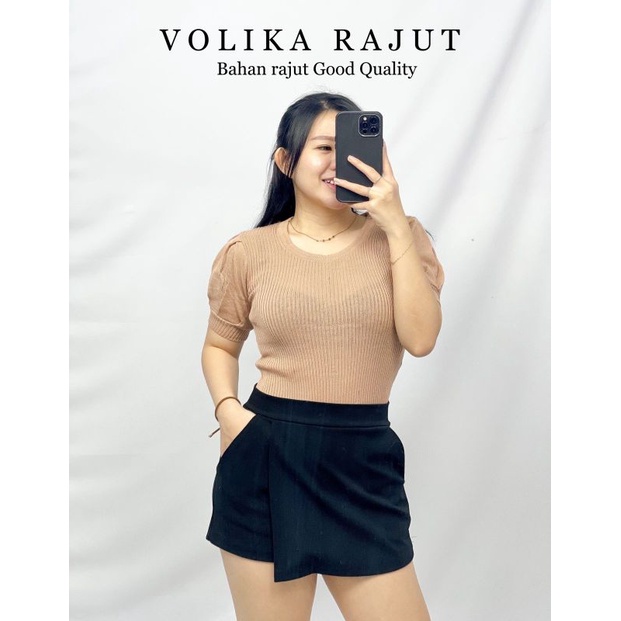 MDLV ~ Volika Rajut Atasan Blouse rajut Lengan Pendek Fashion Wanita