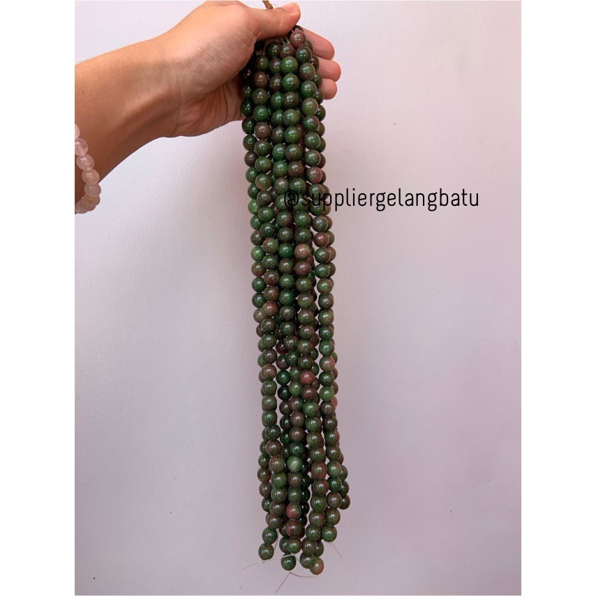 bongkah gelang kalung 12mm bloodstone agate hijau ruby tanzanite akik aksesoris fashion cewek cowok