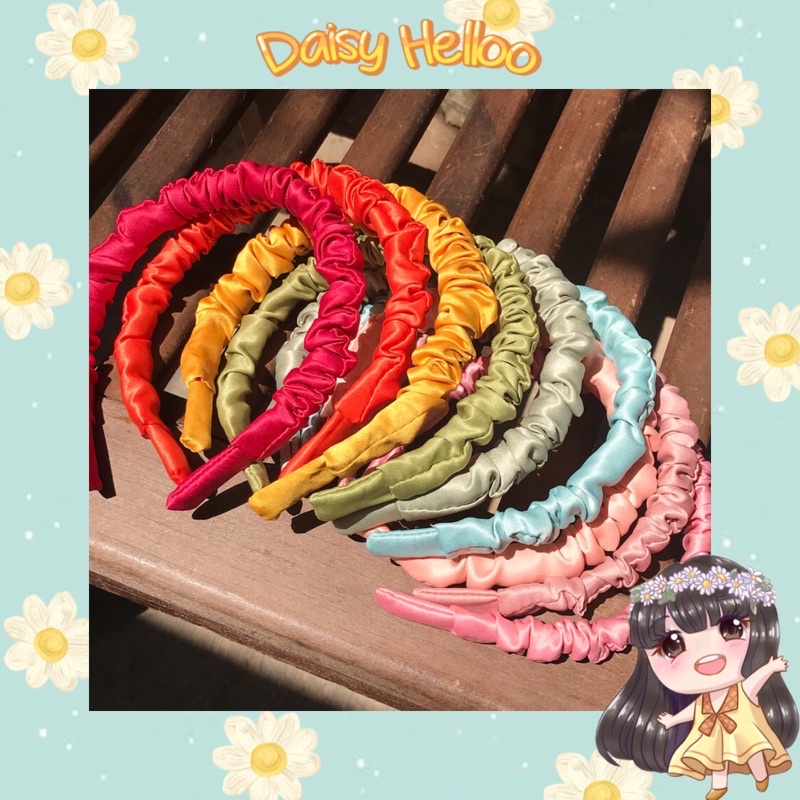 Bando Scrunchie Kecil Satin Premium Rainbow Mate Bandana Scrunchies Korea Headband Ruffle Velvet Sil