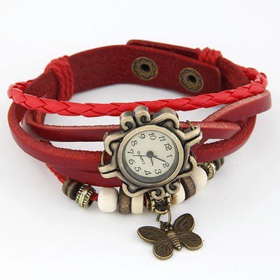 Jam Tangan GELANG LILIT Fashion Wanita Quartz Analog Import Terbaru Motif Daun dan Kupu-Kupu