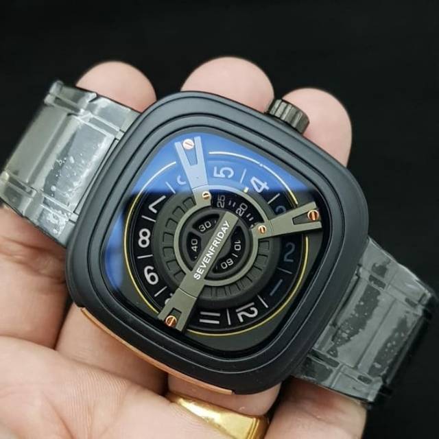 Jam Tangan Pria Rantai Kotak  Black