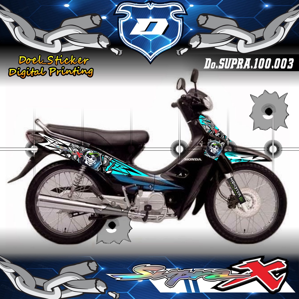 Striping Supra 100 / Supra X / Supra Fit Lama Variasi Stiker Skotlet Motor List PANDA 003