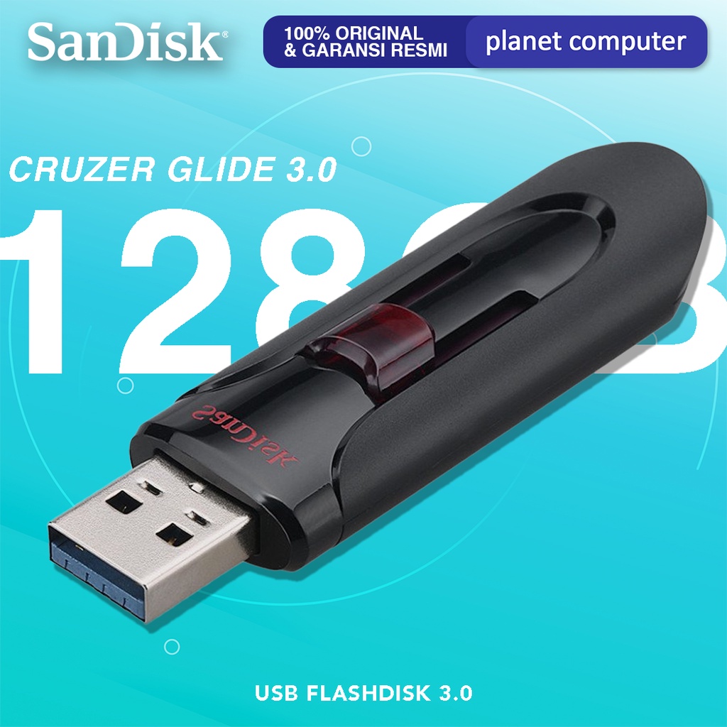 Flashdisk Sandisk Cruzer Glide 128GB 3.0 USB Flash Drive CZ600 Garansi