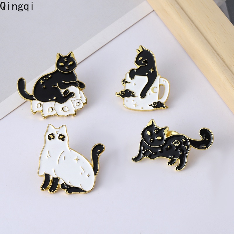 Bros Pin Enamel Desain Hantu Kucing Tengkorak Bintang Warna Hitam Gaya Gothic Punk Untuk Hadiah Halloween