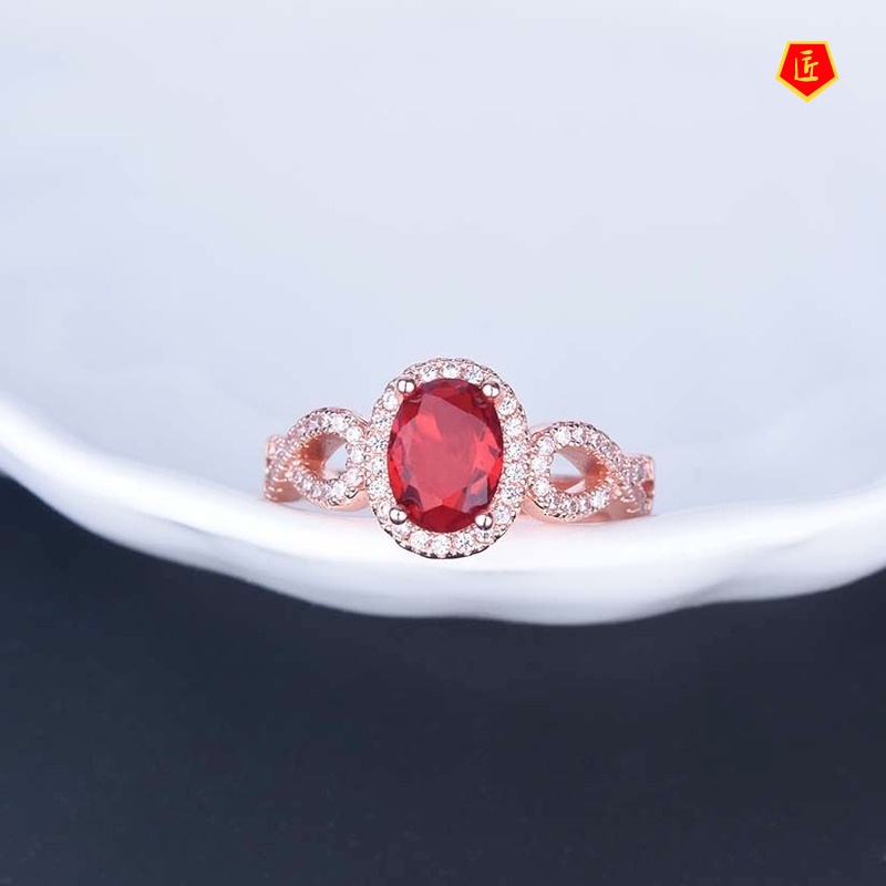 [Ready Stock]Fashion Personality Red Colorful Gemstone Ring Female
