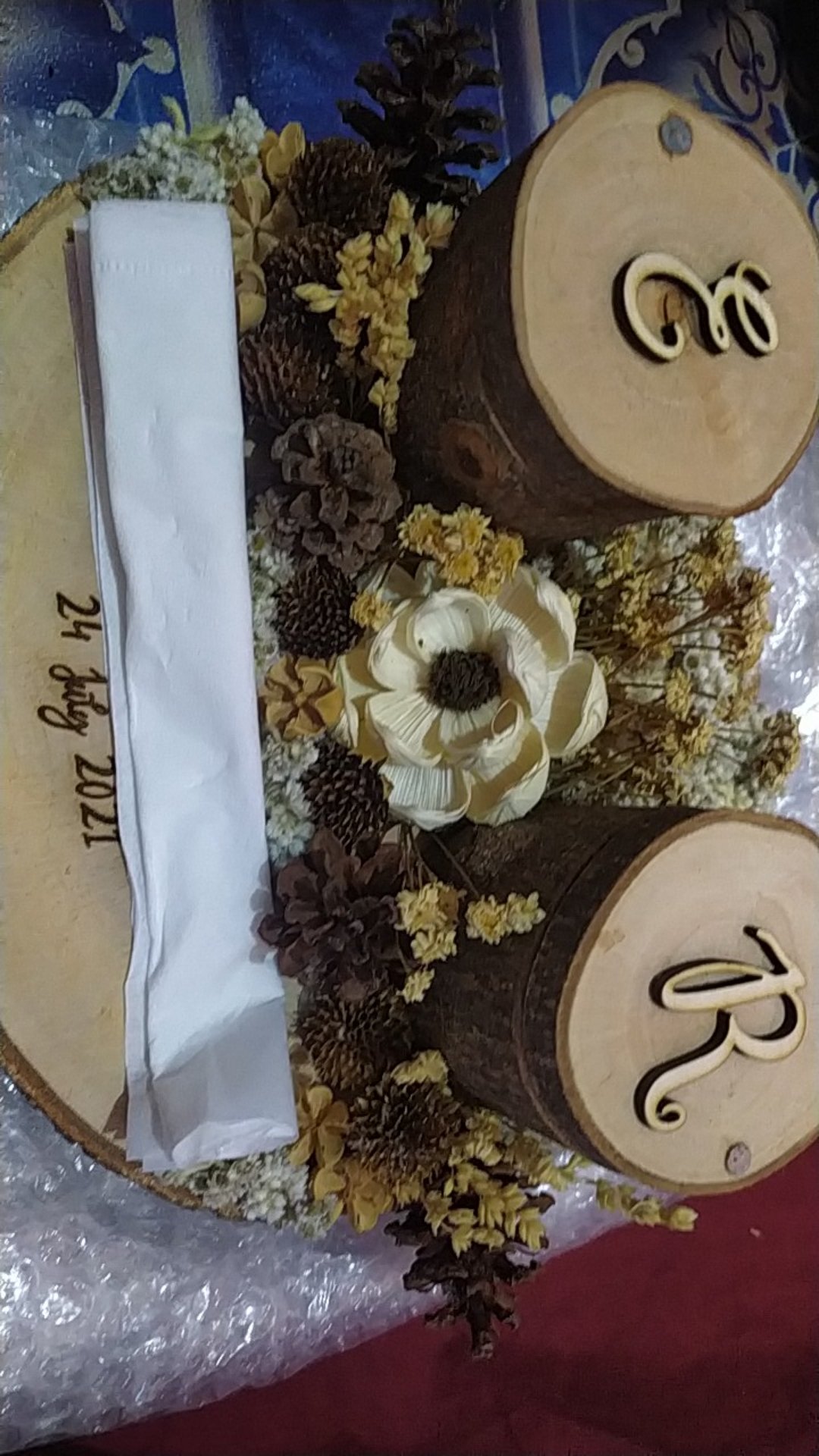 Ringbearer Arkanaya Wooden Log Dried Flowers Rustic Ringbox