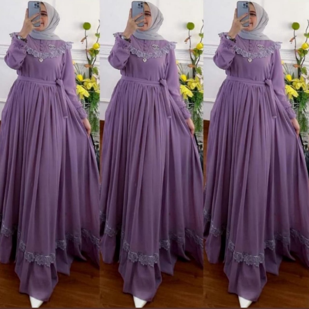 Busana Muslim Wanita Terbaru Gamis Malaysia Ceruty Babydoll Full Furing Gamis Jumbo Gaun Pesta Mewah Elegan Rauna Dress