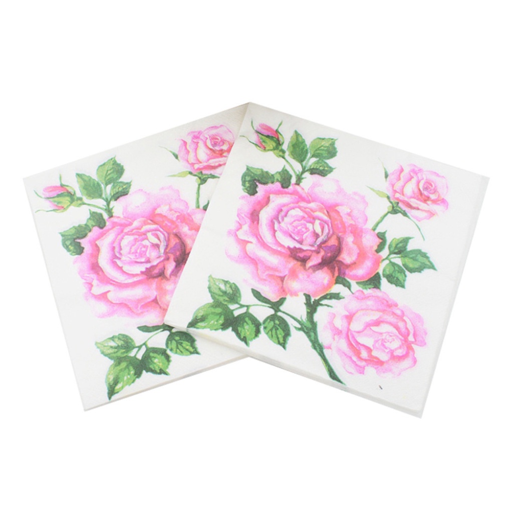 [26Gaya] Serbet Kertas Mawar Pink Print Tissue Napkin Dekorasi Serviettes 20pcs/pack