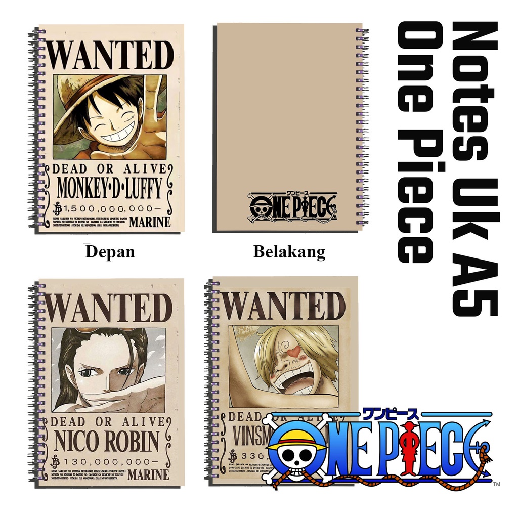 

notebook / buku catatan / bloknote anime One Piece Wanted bouty full colour murah limited ukuran A5