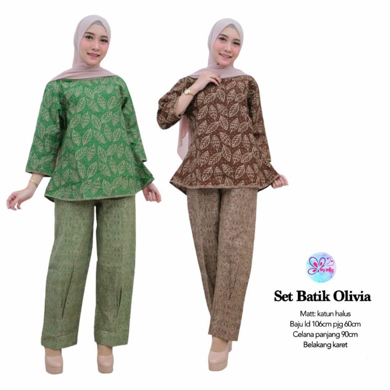 setelan celana batik wanita blouse batik katun OLIVIA SET