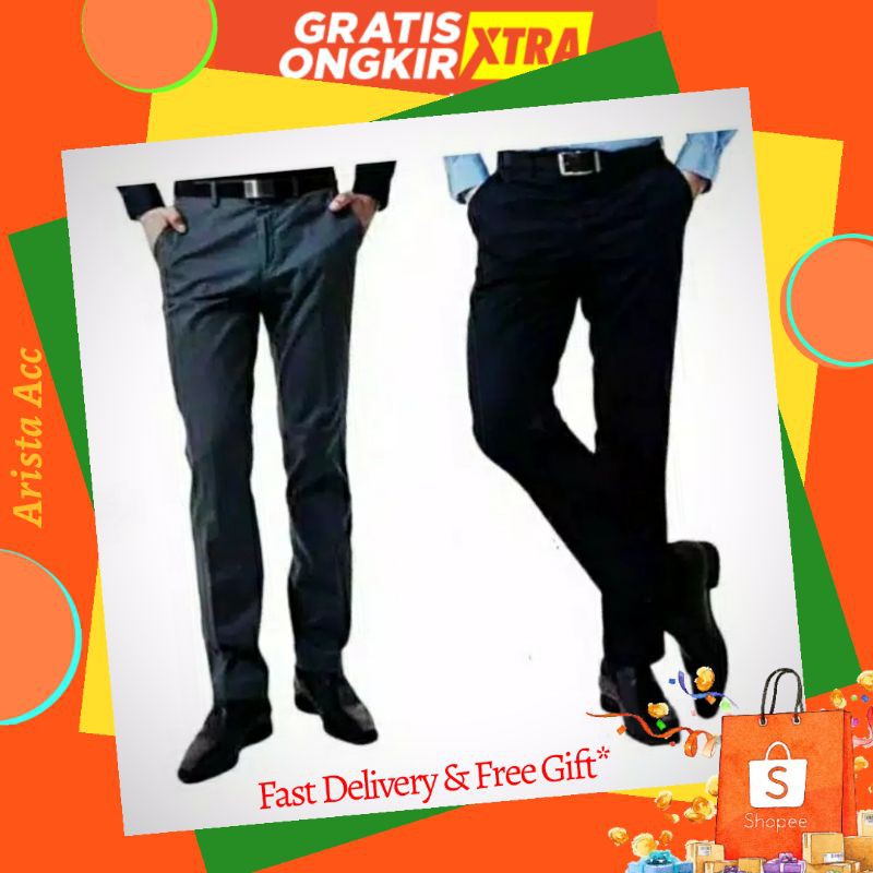 Ars - celana formal pria /panjang / kerja / kantor / slimfit bahan kain twist atea warna hitam 27-38