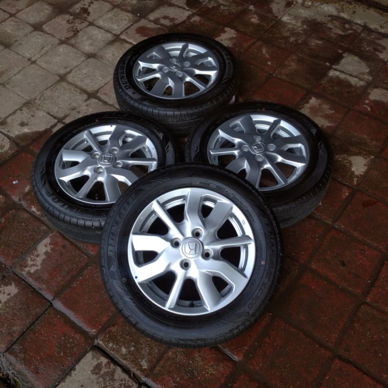 VELG BEKAS SEKEN COPOTAN MOBIL BRIO SATYA RING 14 BAUT / LUBANG 4 PCD 100 + BAN DUNLOP 175 65 R14