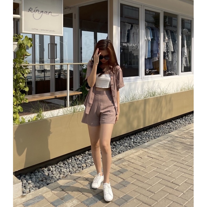 LACHEL Elisa Shirt Set ( Shirt + Pants )-Taupe