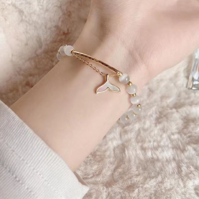 Ins Gelang Tangan Manik-Manik Batu Opal Natural Hetian Aksen Ekor Ikan Untuk Wanita ACKER