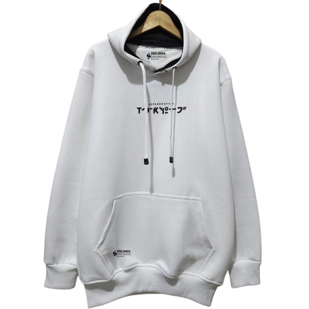 Atasan Pria Sweater Hoodie Tokyo Japan (Jepang) Katun Flece Warna Putih Premium Distro