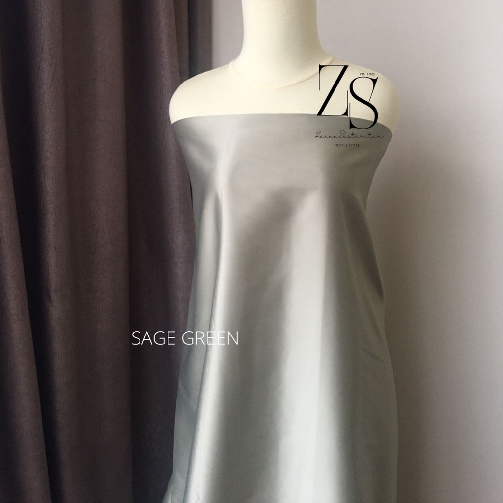 Bahan Kain Satin Velvet Premium Warna Hijau Sage Green Meteran