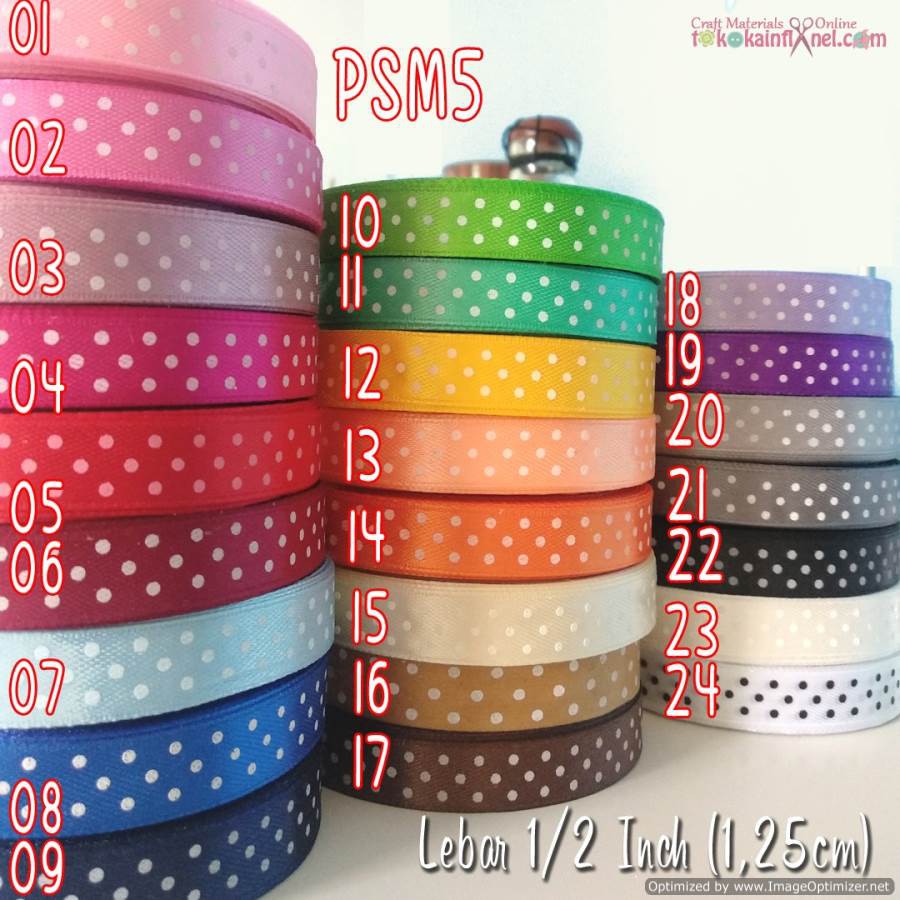 

Pita Satin Polkadot / Bintik PSM5 1/2 inch Pita Hias Motif Per Roll 20 Yard