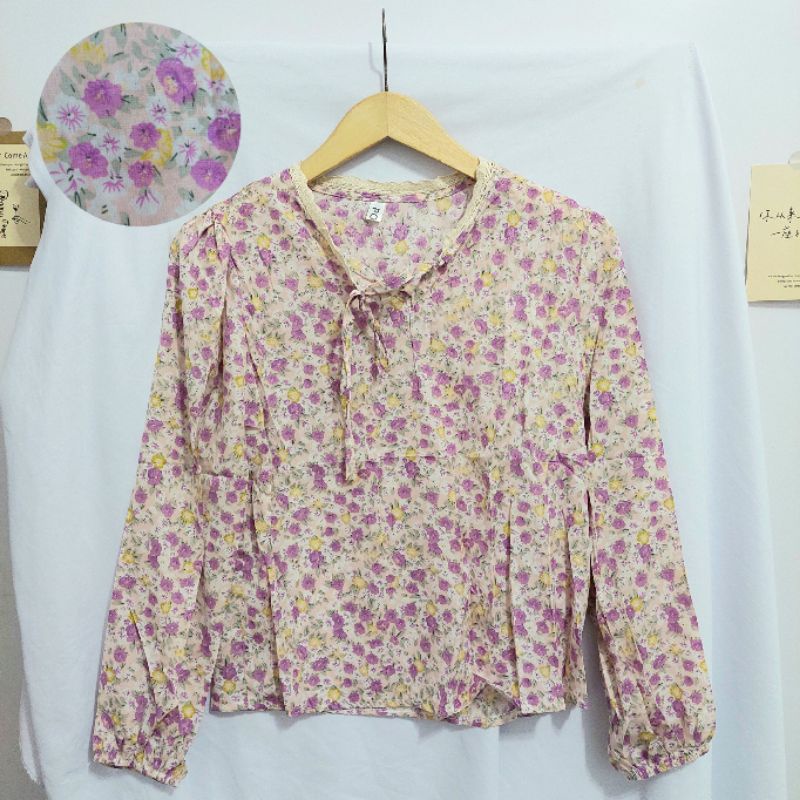 【BISA COD】Chiffon Lace Floral Blouse wanita Lengan Panjang summer atasan blus import cewek-Motif 55