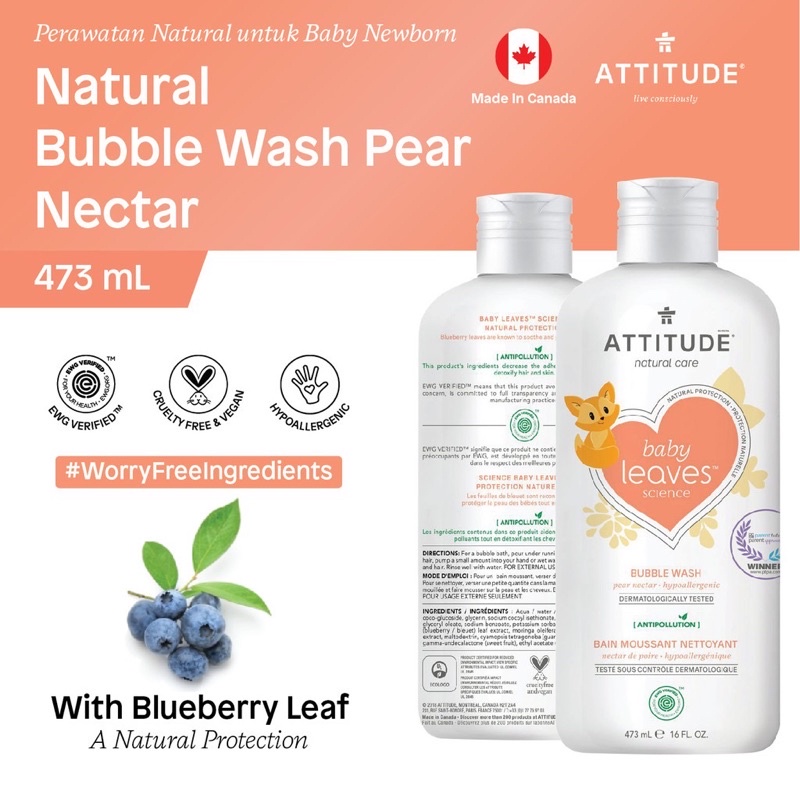 Attitude Natural Bubble Wash Almond Milk/Pear Nectar - Sabun Bayi