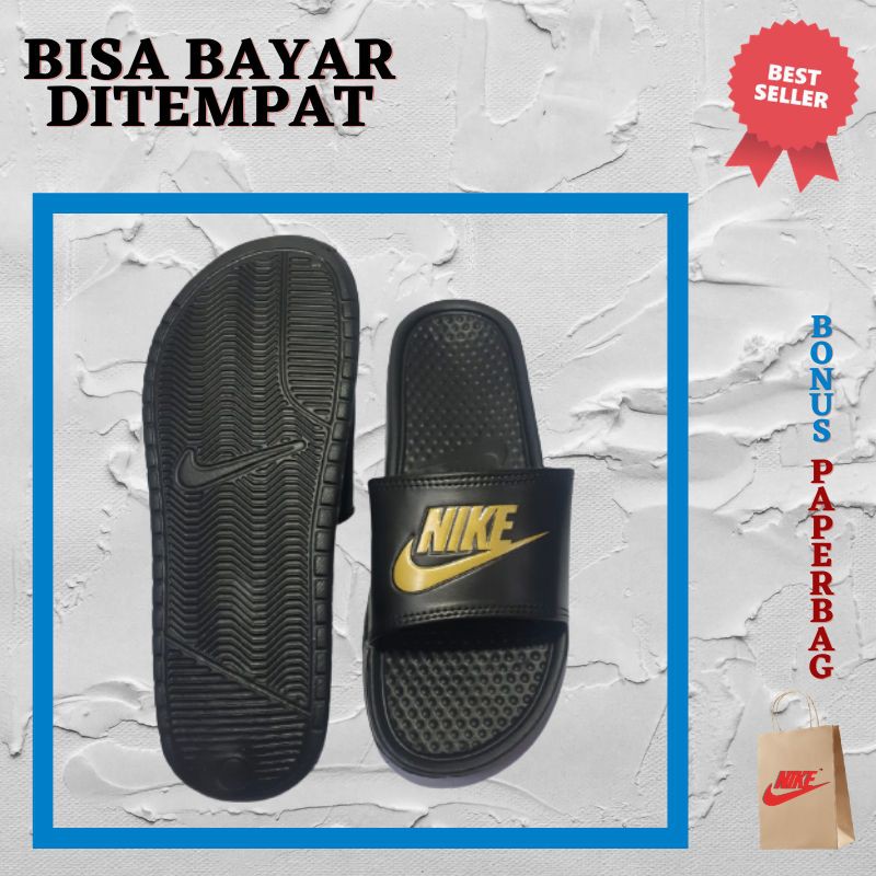 SENDAL NIKE BENNASI SLIDE HITAM GOLD SPORT PRIA WANITA GRADE PREMIUM  SENDALSELOP SLIP ON KASUAL