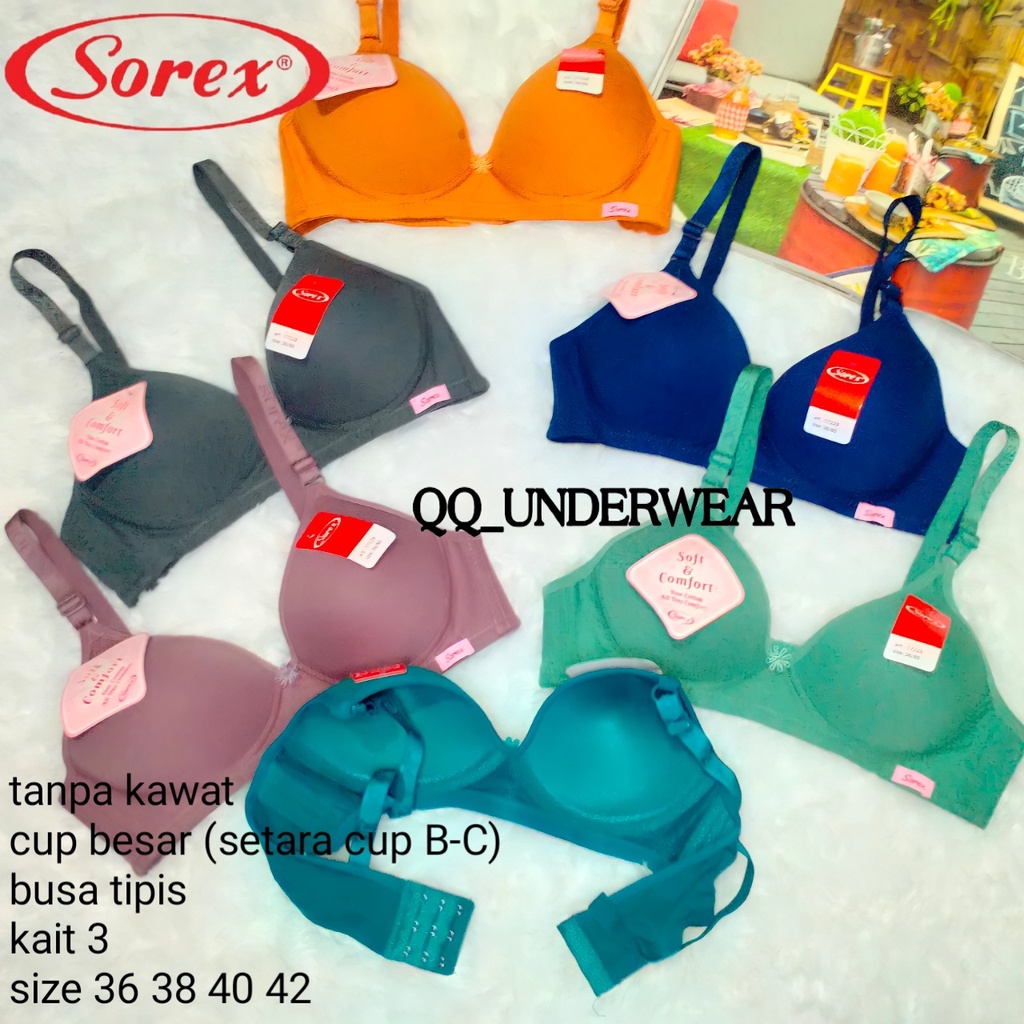 Bra Sorex 17228 Tanpa Kawat Cup Besar Kait 3 / BH SOREX 17228 Busa Tipis 36-42 Katun / Bra Sorex 17228 / Bh Sorex 17228