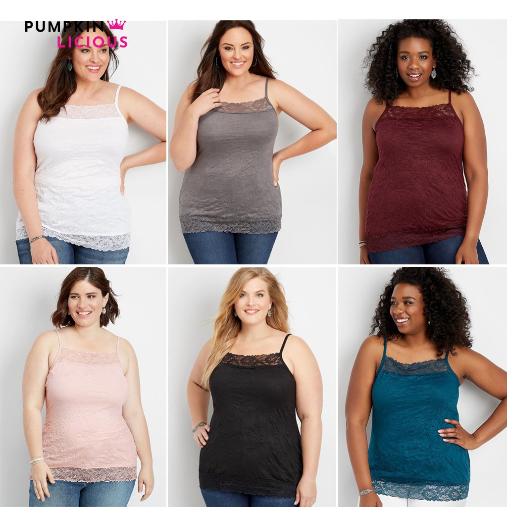 Pumpkin Big Bize Lace Trim Tank Top Tanktop Wanita Plus Size Jumbo