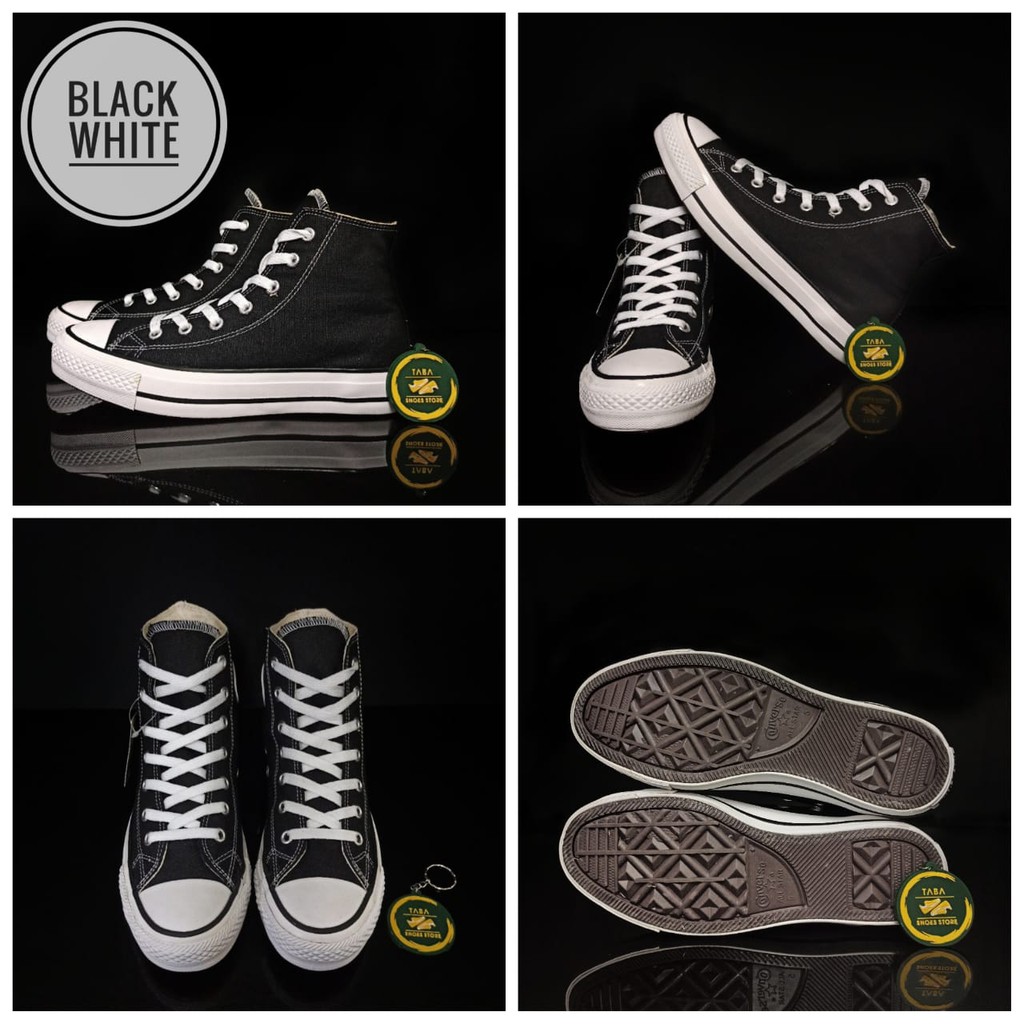 (BISA COD) SEPATU SNEAKERS CLASSIC BLACK WHITE TINGGI PRIA WANITA PREMIUM