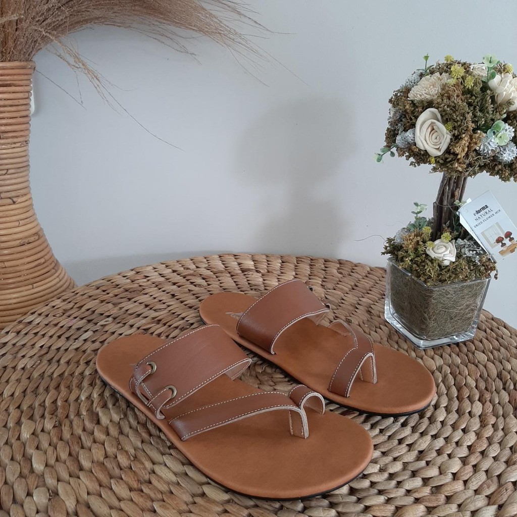 Sandal Pria Casual Kulit Terbaru Sendal Cowok Asli Garut